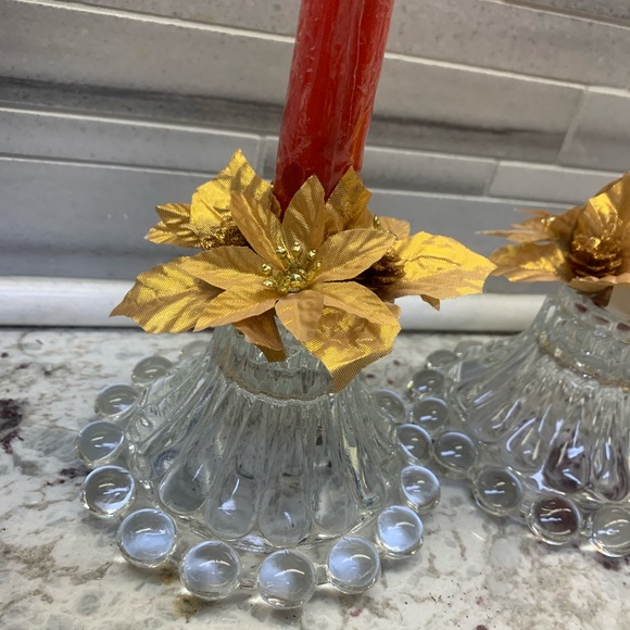 Set of 2 Vintage Imperial Bubble Style Clear Short Glass Candle Holders - Picture 3 of 6